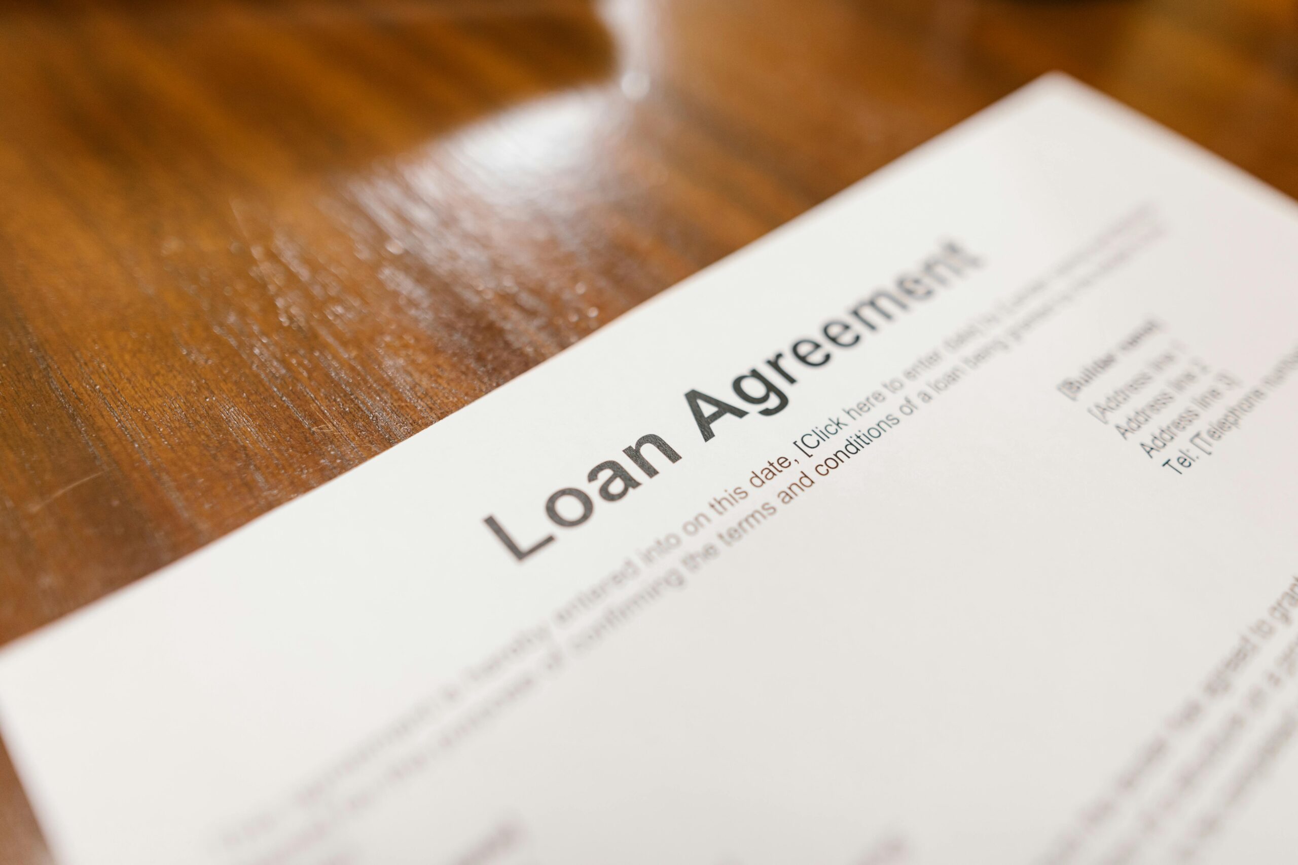 Same-day loan agreement document